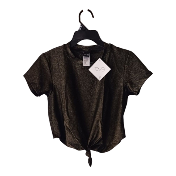 VYB Swim Cover-Up Shimmer Metallic AsymmetricalCrop Top / Black-Gold - Picture 3 of 10